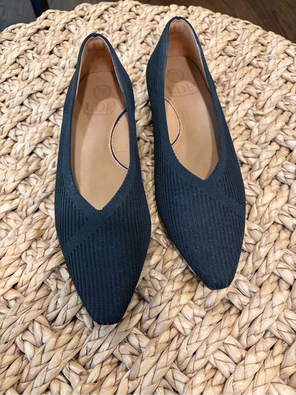 LDPL Collection Belen Black Knit Pointed-Toe Women's Flats